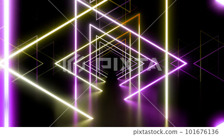 霓虹燈線隧道走廊熒光燈走廊舞台 3d 插圖背景背面 101676136
