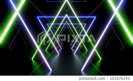霓虹燈線隧道走廊熒光燈走廊舞台 3d 插圖背景背面 101676143