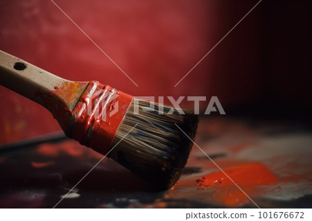 Closeup on paintbrushes on canvas or artist's palette covered with oil paints 101676672