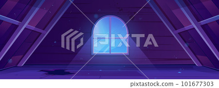 Night abandoned attic broken room vector interior 101677303