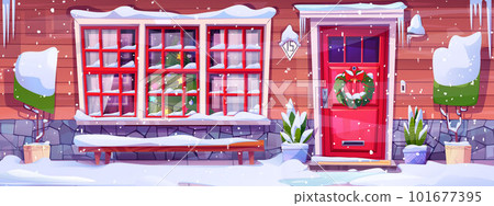 Christmas front door and porch winter illustration 101677395
