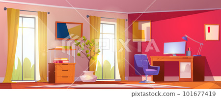 Cartoon home office interior with furniture Cartoon home office interior with furniture 101677419