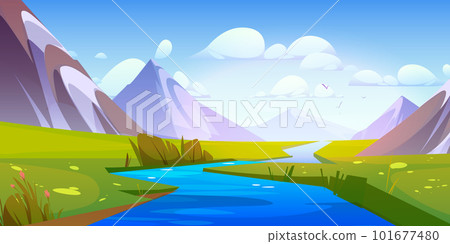 River water stream and mountain summer landscape. River water stream and mountain summer landscape. 101677480