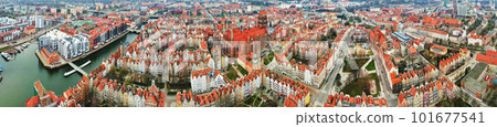 Aerial view of Gdansk city in Poland. Historical center in old town in european city. Panoramic view of modern european city 101677541