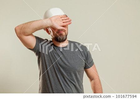 The guy shows different gestures with his hands The guy shows different gestures with his hands 101677594
