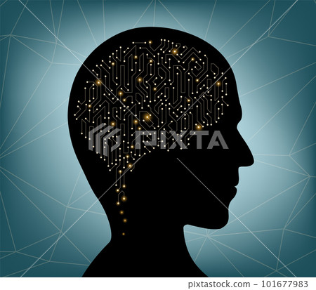 Silhouette of a human head with a circuit board Silhouette of a human head with a circuit board 101677983
