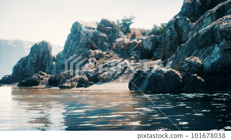 water level to the steep coastal cliffs of the coast of the sea lagoon water level to the steep coastal cliffs of the coast of the sea lagoon 101678038