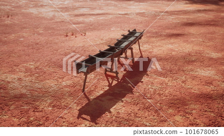 Traditional old wooden aqueduct in savanna 101678065