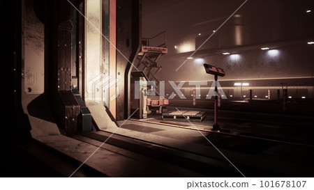 Spaceship corridor of Futuristic tunnel with light 101678107