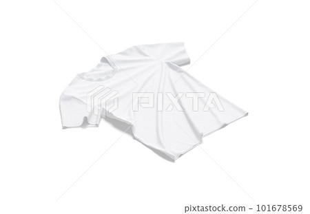 Blank white crumpled tightened t-shirt mockup flat lay, side view Blank white crumpled tightened t-shirt mockup flat lay, side view 101678569