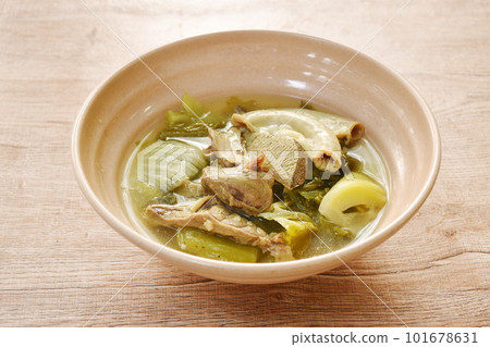 pickled Chinese cabbage with pork entrails and bone soup in bowl pickled Chinese cabbage with pork entrails and bone soup in bowl 101678631