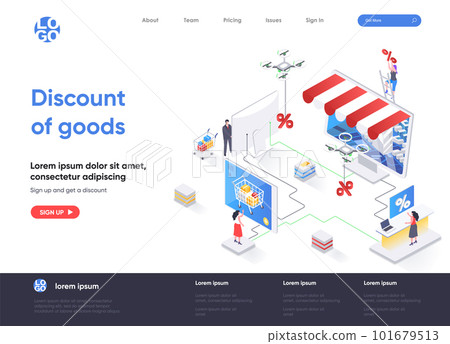 Discount of goods isometric landing page. Seasonal discounting and special offer, retail advertising and sale proposition isometry web page. Website flat vector illustration 101679513