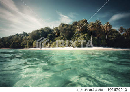 Beautiful beach with white sand and palm trees on tropical island. AI generated 101679940