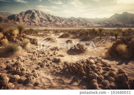 Hyper-realistic surreal desert landscape. AI generated 101680031