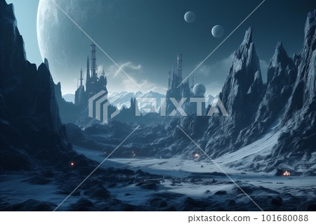 Space planetary citadel in space with lifeless planets. AI generated Space planetary citadel in space with lifeless planets. AI generated 101680088