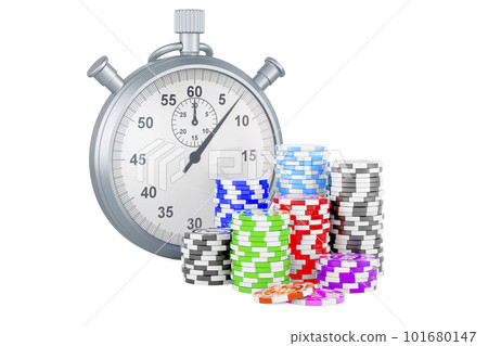 Casino tokens with stopwatch, 3D rendering 101680147