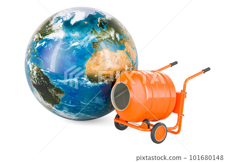 Cement mixer with Earth Globe, 3D rendering Cement mixer with Earth Globe, 3D rendering 101680148