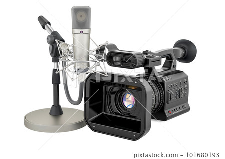 Professional video camera with microphone. 3D rendering 101680193