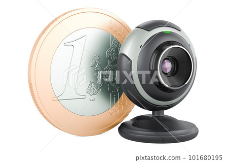 Webcam with euro coin, 3D rendering Webcam with euro coin, 3D rendering 101680195