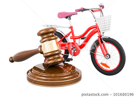 Wooden gavel with kids bicycle. 3D rendering Wooden gavel with kids bicycle. 3D rendering 101680196