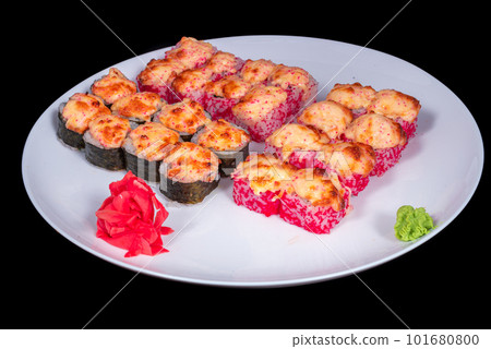 Japanese Cuisine - Sushi Roll with Shrimps and Conger, Avocado, Tobiko and Cheese. sushi rolls tempura,japanese food style ,Traditional Japanese cuisine, Crunchy Shrimp Tempura Roll 101680800