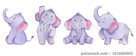 Elephant . Watercolor paint design . Set of cute animal cartoon character . Vector . Elephant . Watercolor paint design . Set of cute animal cartoon character . Vector . 101680905