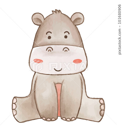 Hippopotamus . Watercolor paint design . Cute animal cartoon character . Sitting position . Vector . Hippopotamus . Watercolor paint design . Cute animal cartoon character . Sitting position . Vector . 101680906