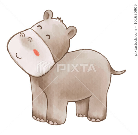 Hippopotamus . Watercolor paint design . Cute animal cartoon character . Standing position . Vector . Hippopotamus . Watercolor paint design . Cute animal cartoon character . Standing position . Vector . 101680909
