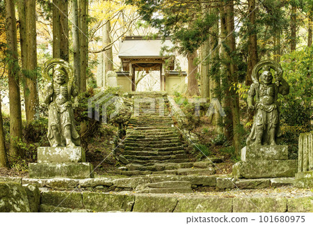 二子寺和仁王像,國東半島的古寺,綠樹成蔭的參拜道,大分觀光地,能量景點 二子寺和仁王像,國東半島的古寺,綠樹成蔭的參拜道,大分觀光地,能量景點 101680975
