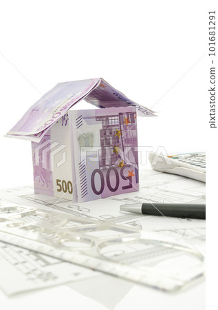 Architectural project with house made of money Architectural project with house made of money 101681291
