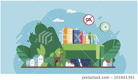 Modern future environment without global warming, CO2 pollution and clean climate awareness Modern future environment without global warming, CO2 pollution and clean climate awareness 101681391