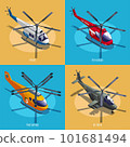 Helicopters different services 2X2, police, fire rescue, post, air force, vector illustration isometric icons on isolated background 101681494
