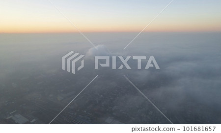 Epic gray smog is visible at sunset over the city Epic gray smog is visible at sunset over the city 101681657