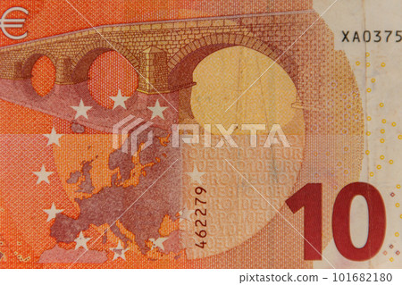 Macro shot of ten euro banknote Macro shot of ten euro banknote 101682180