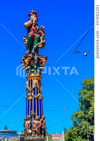 Child Eater Fountain (Kindlifresserbrunnen) is a painted stone fountain in old city of Bern, Switzerland. Built in 1545-1546 Child Eater Fountain (Kindlifresserbrunnen) is a painted stone fountain in old city of Bern, Switzerland. Built in 1545-1546 101682201