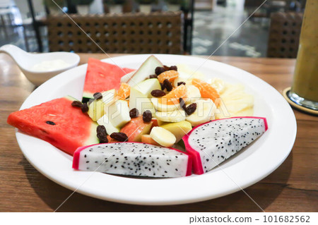 fruit salad or dragon fruit  , watermelon and apple salad 101682562