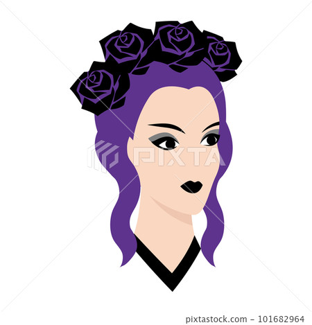 Illustration of girl in gothic style. Dark makeup. Image for holiday and party. Illustration of girl in gothic style. Dark makeup. Image for holiday and party. 101682964