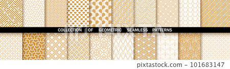 Geometric set of seamless gold and white patterns. Simpless vector graphics 101683147