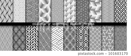 Geometric set of seamless black and white patterns. Simpless vector graphics Geometric set of seamless black and white patterns. Simpless vector graphics 101683170