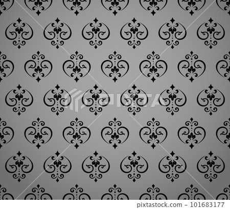 Wallpaper in the style of Baroque. Seamless vector background. Black and gray floral ornament. Graphic pattern for fabric, wallpaper, packaging. Ornate Damask flower ornament Wallpaper in the style of Baroque. Seamless vector background. Black and gray floral ornament. Graphic pattern for fabric, wallpaper, packaging. Ornate Damask flower ornament 101683177