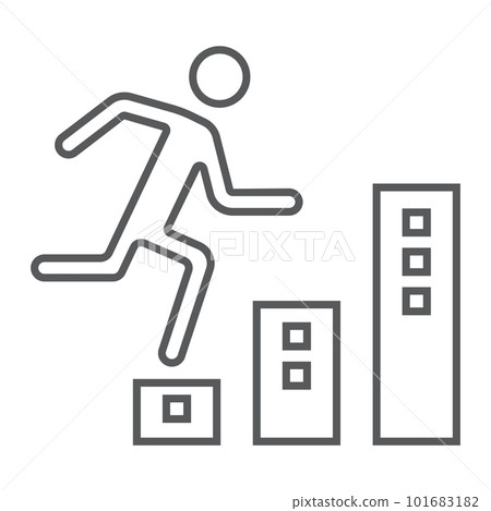 Career thin line icon, development and business, man climbs up on graph sign vector graphics, a linear pattern on a white background, eps 10. 101683182