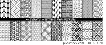 Geometric set of seamless black and white patterns. Simpless vector graphics Geometric set of seamless black and white patterns. Simpless vector graphics 101683191