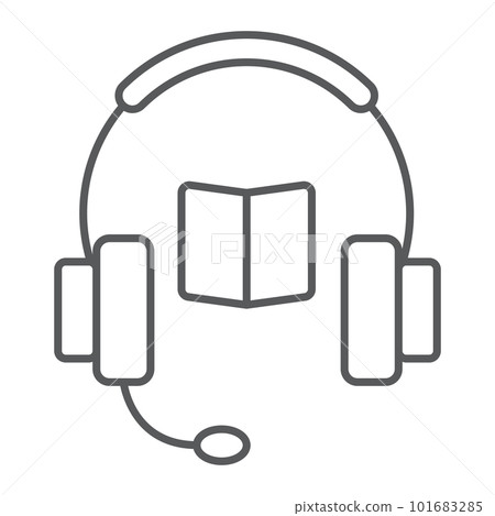 Book with headphones thin line icon, e learning and education, audio guide sign vector graphics, a linear pattern on a white background, eps 10. Book with headphones thin line icon, e learning and education, audio guide sign vector graphics, a linear pattern on a white background, eps 10. 101683285