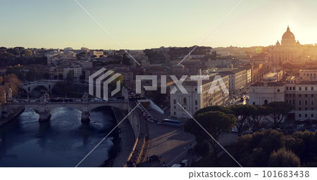 Panorama of Rome and Vatican city at sunset, Italy 101683438