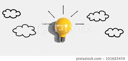 Yellow light bulb with cloud sketches 101683459