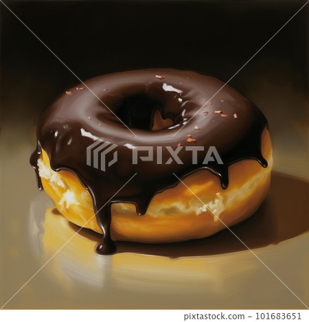 Sweet donut photo on abstract background. Delicious take out glazed pastry. Morning snack. AI generated photorealistic 3d illustration of deliciuos donut. 101683651