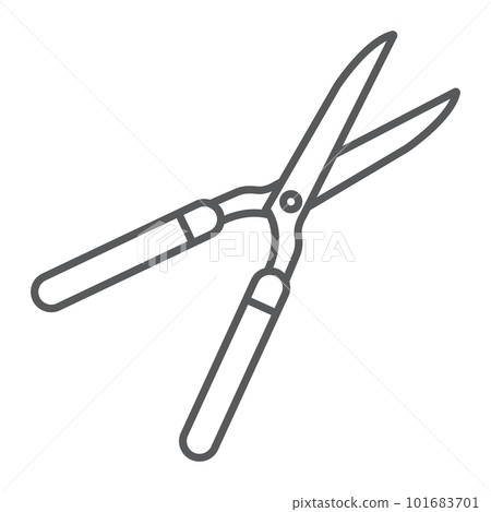 Garden shears thin line icon, farming and agriculture, garden scissors sign vector graphics, a linear pattern on a white background, eps 10. Garden shears thin line icon, farming and agriculture, garden scissors sign vector graphics, a linear pattern on a white background, eps 10. 101683701