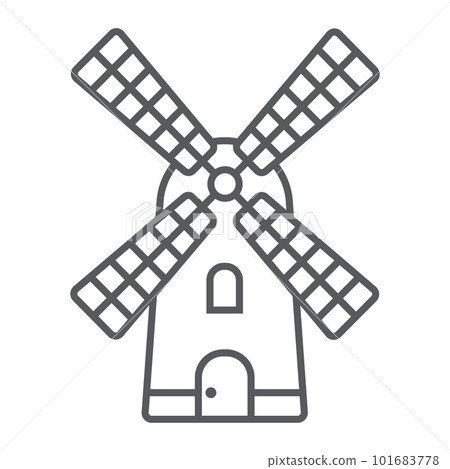 Windmill thin line icon, farming and agriculture, farm mill sign vector graphics, a linear pattern on a white background, eps 10. 101683778