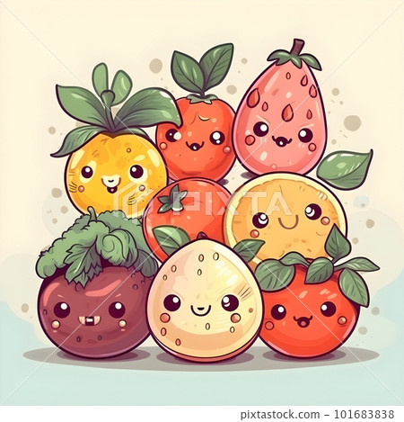 Vegetables and fruits cute cartoon characters 101683838