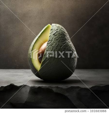 Illustration of green avocado isolated on neutral background. Vegan and vegetarian organic food. AI generated half of healthy fruit with seed illustration. 101683866